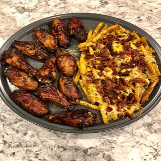 6 wings and bacon cheese fries